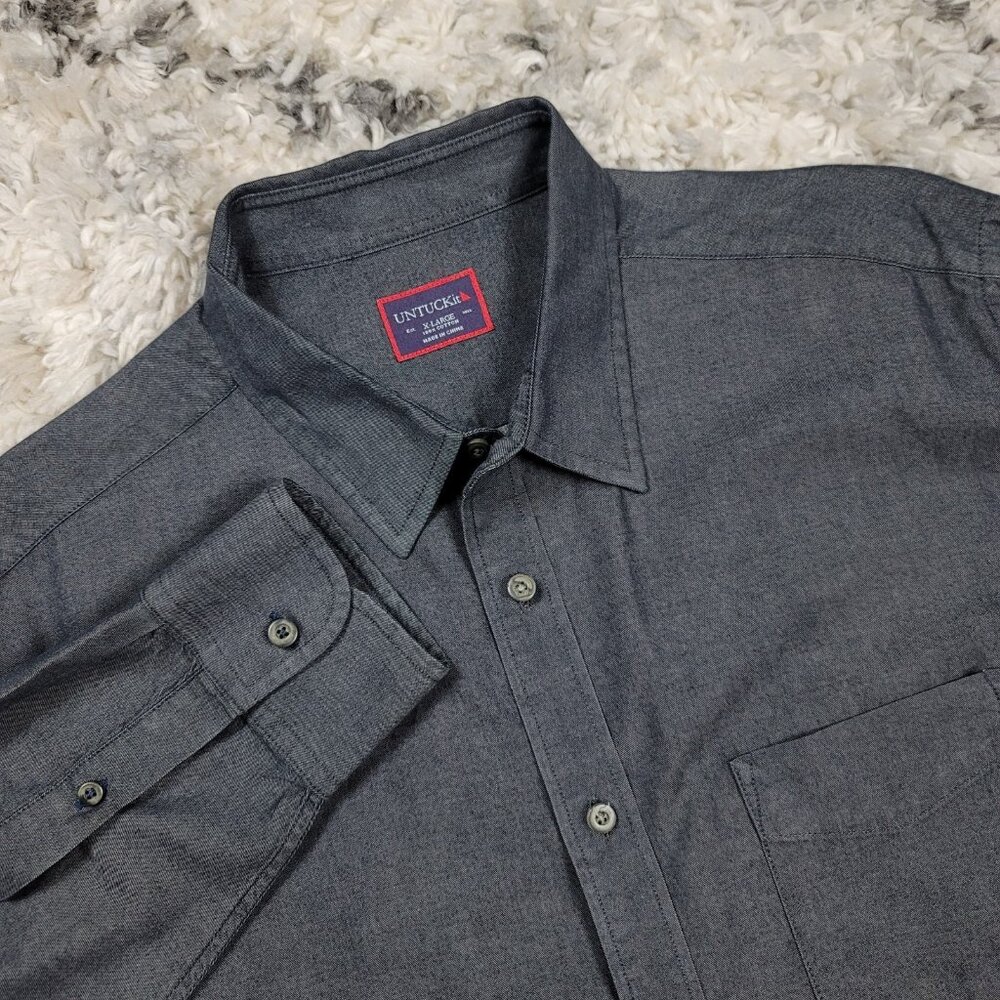 UNTUCKit Shirt Men's Size XL Solid Gray Long Sleeve Button Cotton Dress Casual